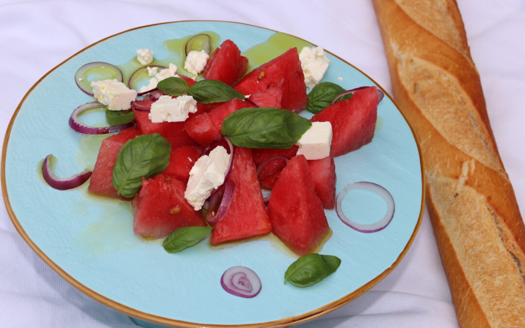Wassermelone mit Feta und Olivenöl